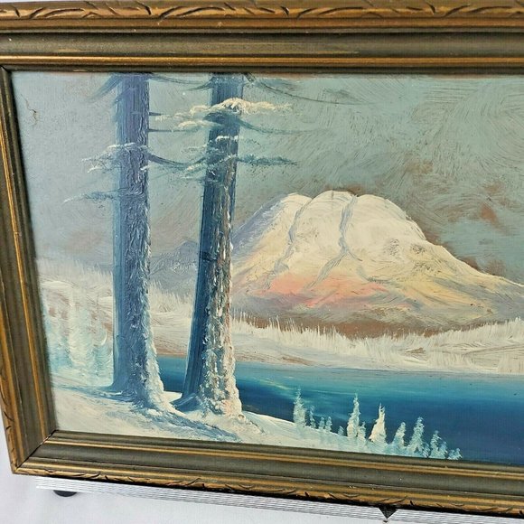 Antique Original Oil Painting Mountain Lake By Harry Leonard Lopp Pacific NW - Picture 2 of 8